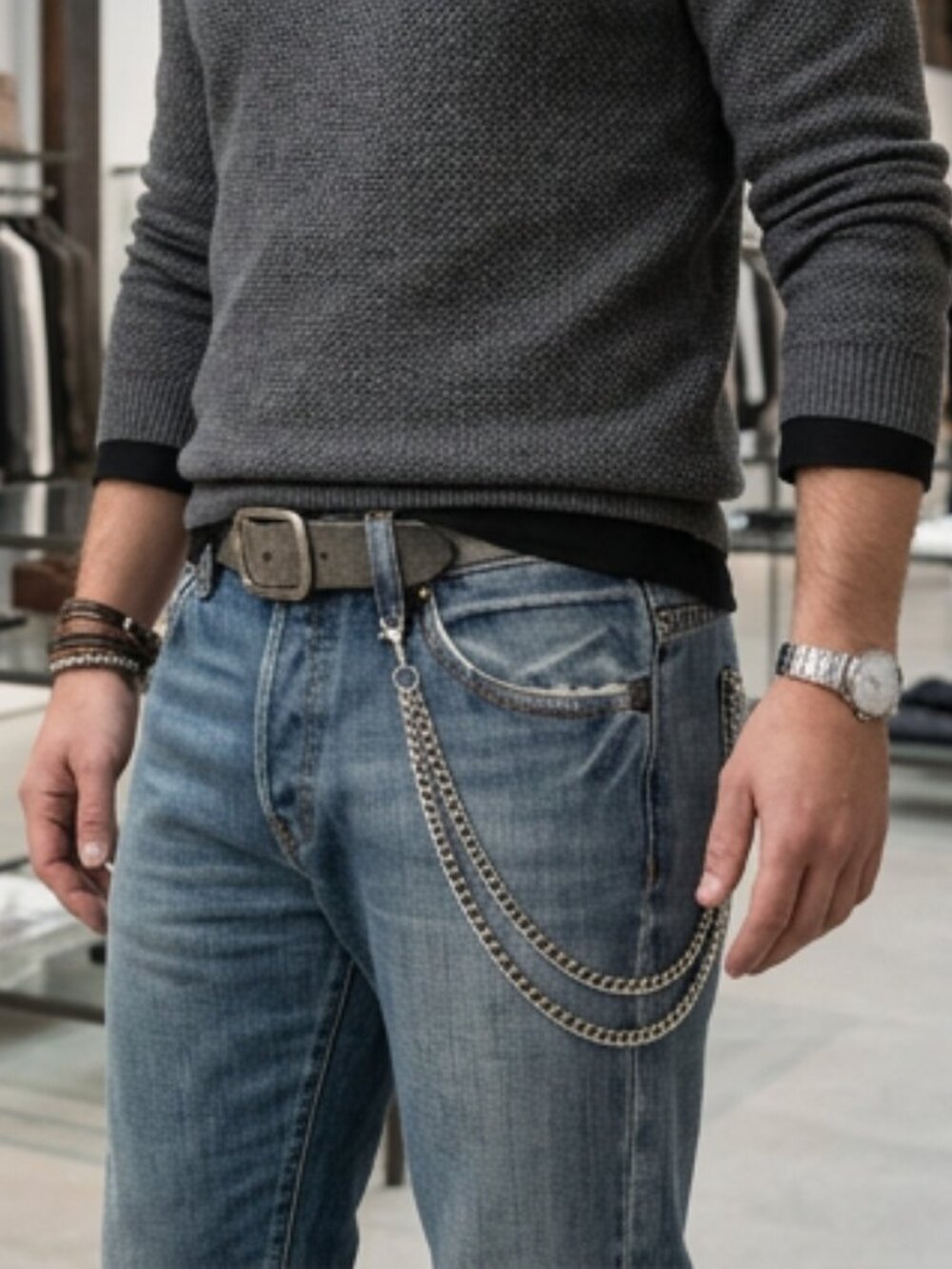 NEW USA Handmade Men’s Silver Wallet Chain 16"Two-Strand Jean Chain Biker